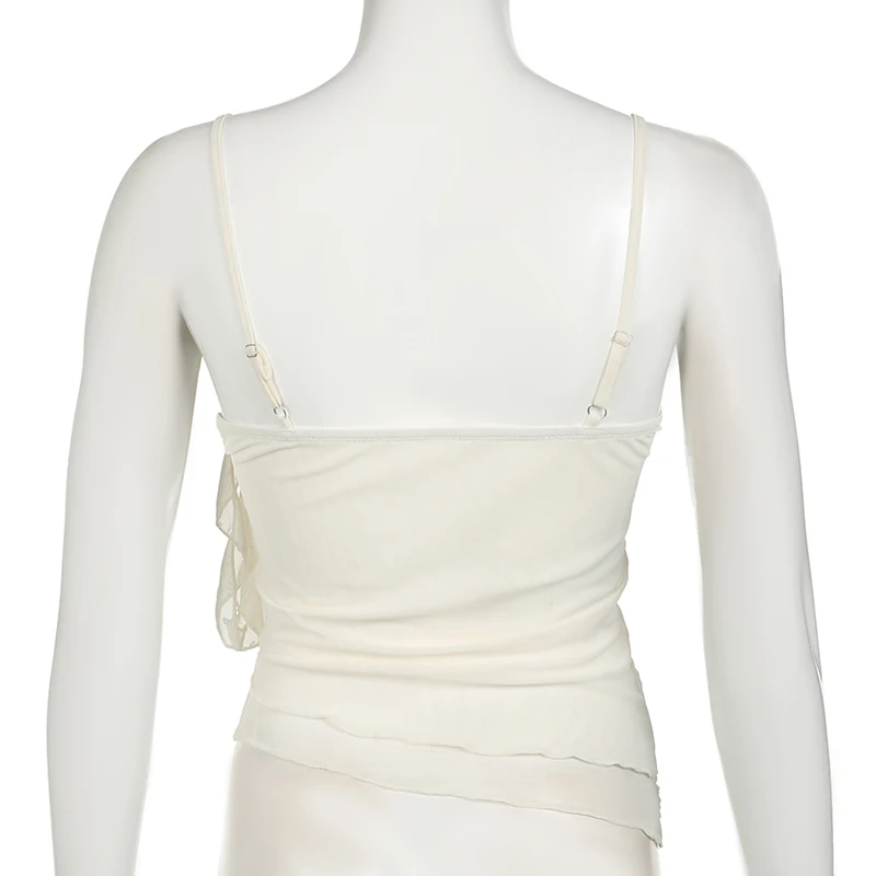 Top de tirantes con volantes de flores para mujer, elegante y sexy, a la moda, sin mangas, con dobladillo estético, camisetas de tirantes, conjuntos de verano para la calle