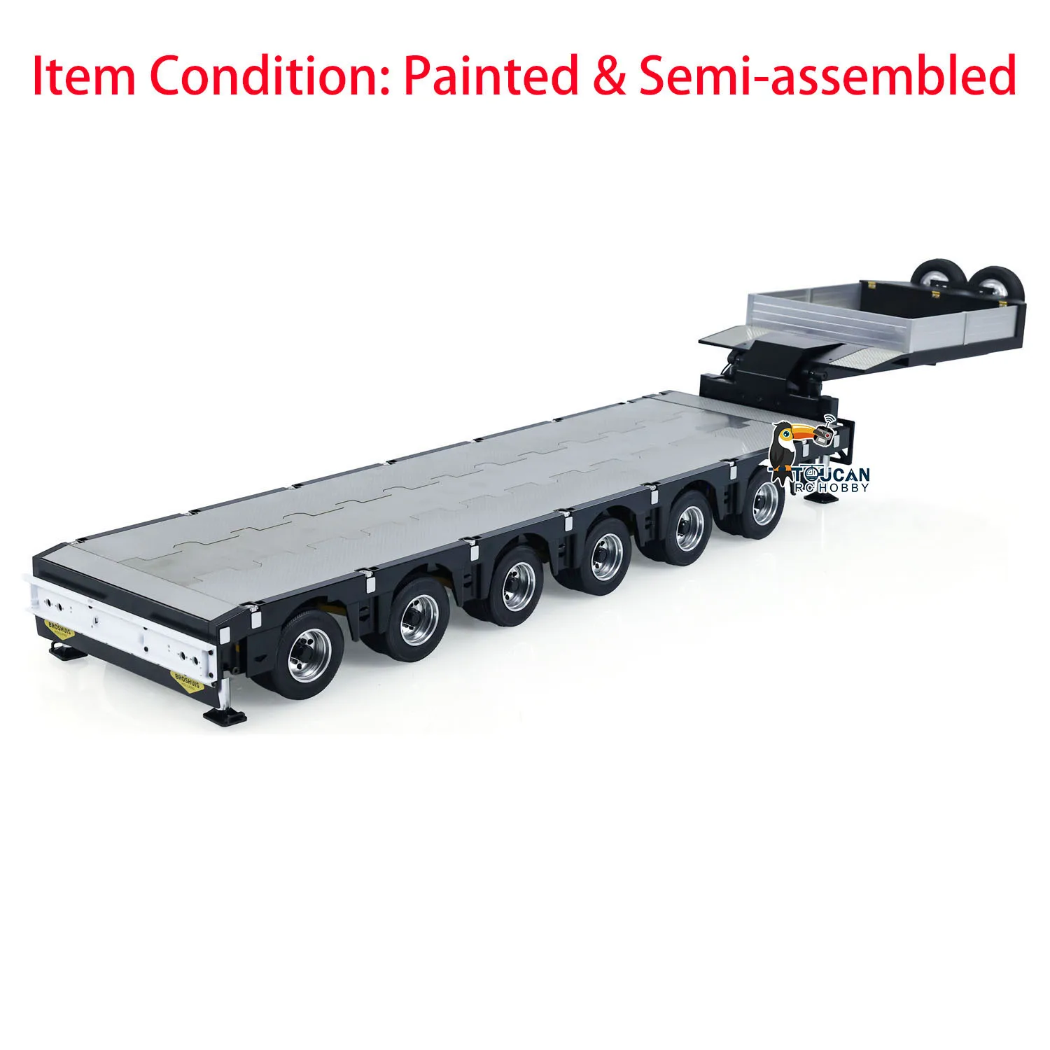 Metal Trailer Semi-assembled Extendible Lowboy Trailers 1/14 RC 9 Axles for Remote Control Tractor Truck Car Models Lights 2