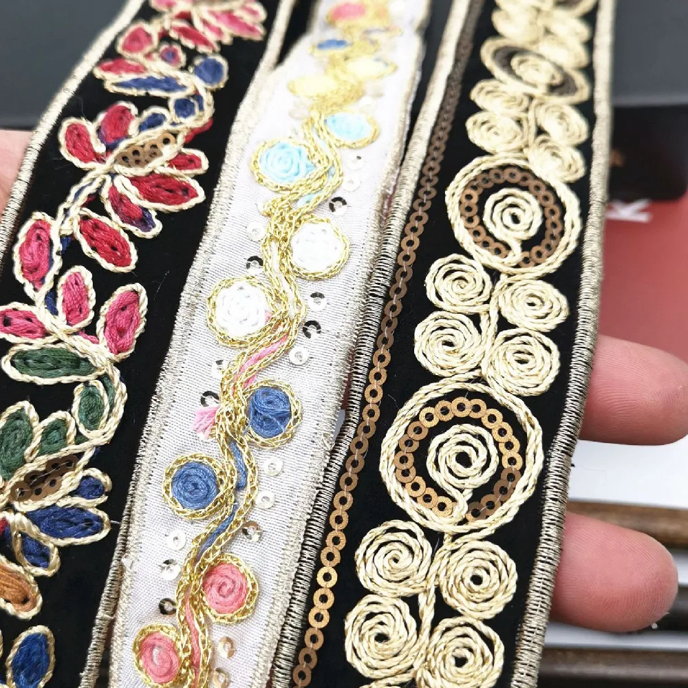 

1 Yards Sequin Lace Trims Floral Webbing Ribbon Clothing Decorative Embroidered for Bridal Lace DIY Sewing Material for Dress
