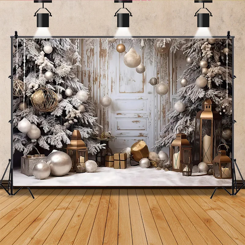 

ZHISUXI Christmas Tree Window Candy Photography Backdrop Wooden Doors Snowman Cinema Pine New Year Background Prop LA-49