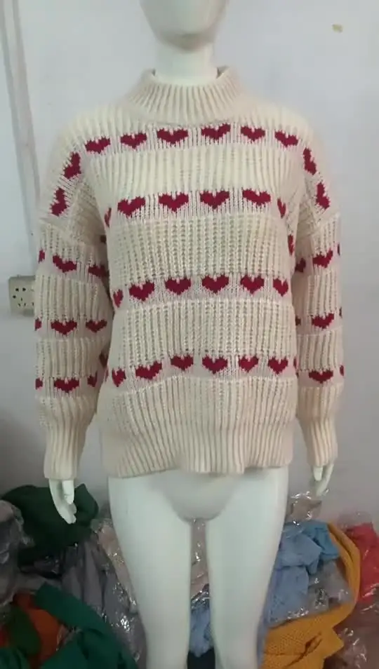 Kintted Sweater Women Heart O-neck Crochet Y2k Top Long Sleeve
