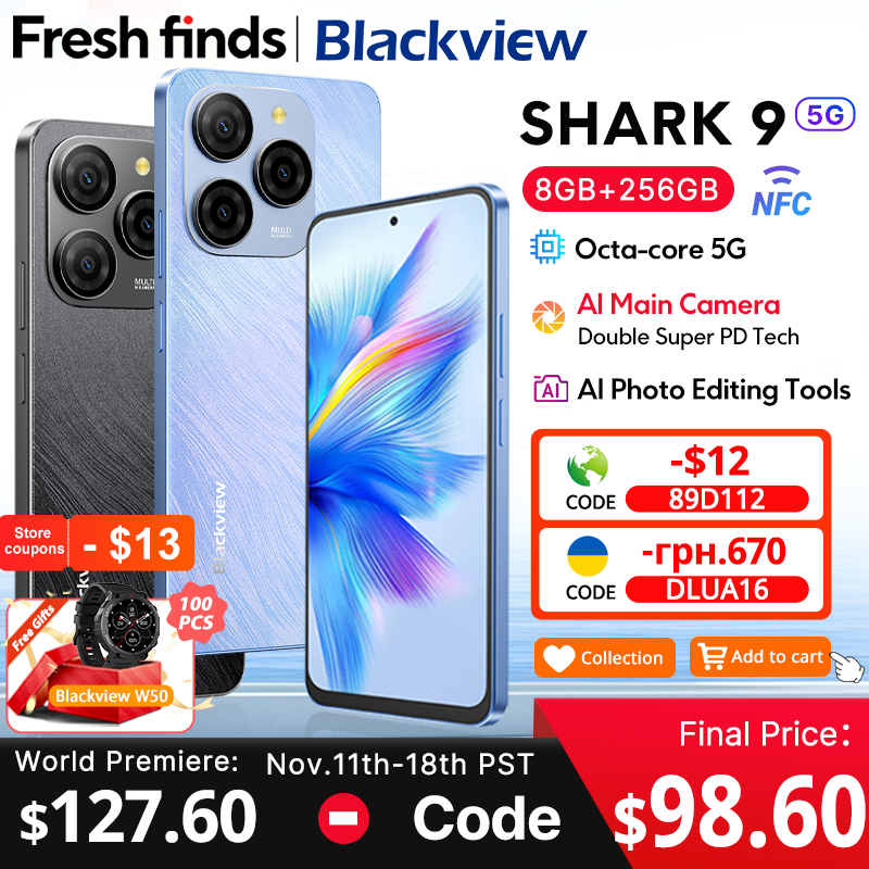 ãWorld premiereãBlackview SHARK 9 5G Smartphone 6.67'' HD+ IPS 90Hz Display NFC 50MP AI Main Camera GPS Android 14 Mobile Phone