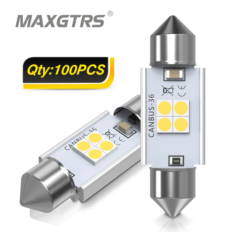 

100x C5W Автомобильная гирлянда CANBUS SMD 3030 светодиодный Светодиодная лампа, лампа для номерного знака, Внутренняя купольная лампа для чтения карт, 28 мм, 31 мм, 36 мм, 39 мм, 41 мм, 44 мм