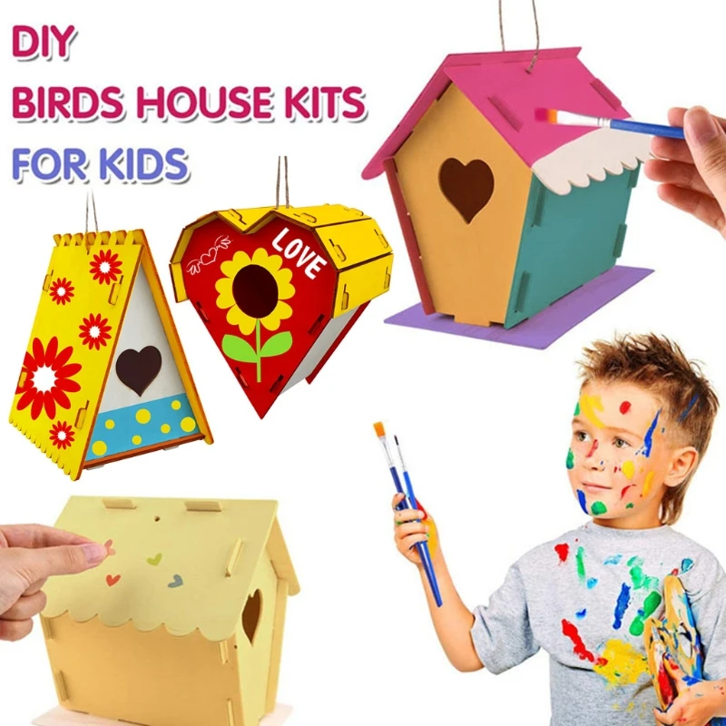 Wooden House Birds Paint Diy Bird House Kit House Birds Build