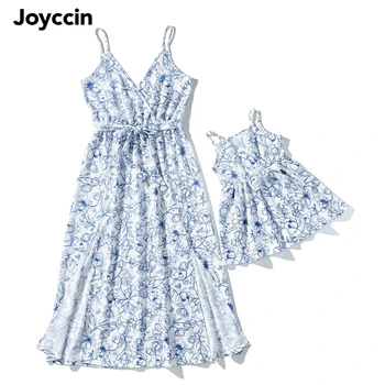 Joyccin 여름 민소매 빈티지 꽃무늬 슬립 원피스, 어머니 키즈 불규칙 스플릿 원피스 슬립, 긴 요정 한국 휴가 원피스