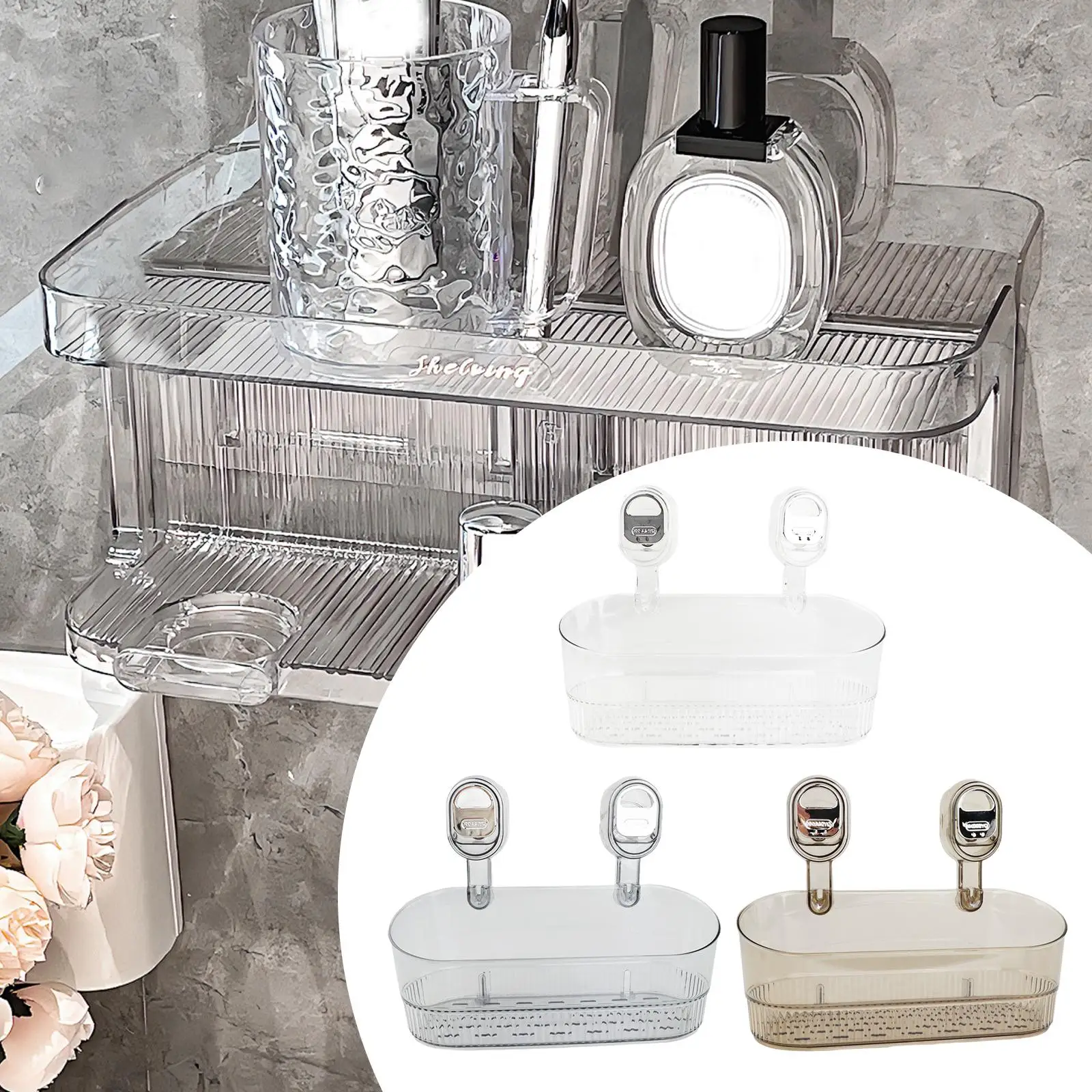 Suction Cup Shower Shelf Storage Rack Wall Mounted No Punching Need Portable