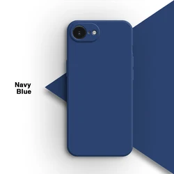 Premium Soft Liquid Silicone Phone Case - Simple Square Design with Flocked Interior for iPhone 16e (Navy Blue)