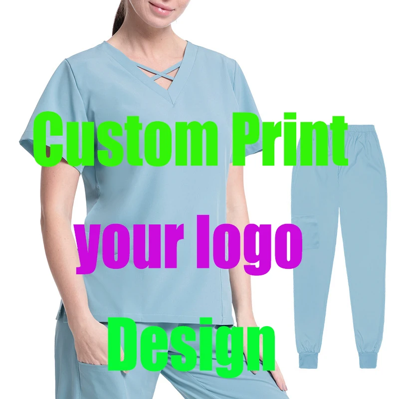Custom Printing Logo Scrubs Sets Pet Grooming Institution Uniform