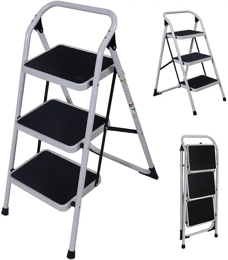 Steel Step Ladder with 300 lb. Load Capacity, Sturdy and Portable Steel Ladder for Adults,Steel Ladder,3 Step Ladder for Kitchen 13 2 gallon rectangular stainless steel bin kitchen step trash can freight free household cleaning tools accessories