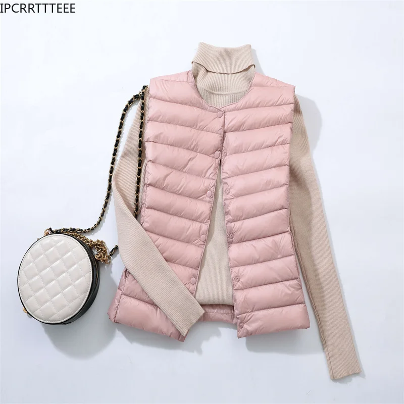 

New Autumn Women Ultra Light Down Vest White Duck Down Coat Ladies Waistcoat Windproof Warm Vest Portable Sleeveless Coat