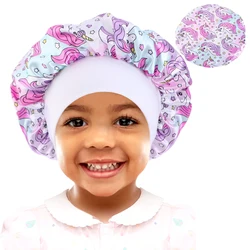 Kids' Cartoon Print Satin Sleep Bonnet - Adjustable Silky Cap - One Size (Horse white)
