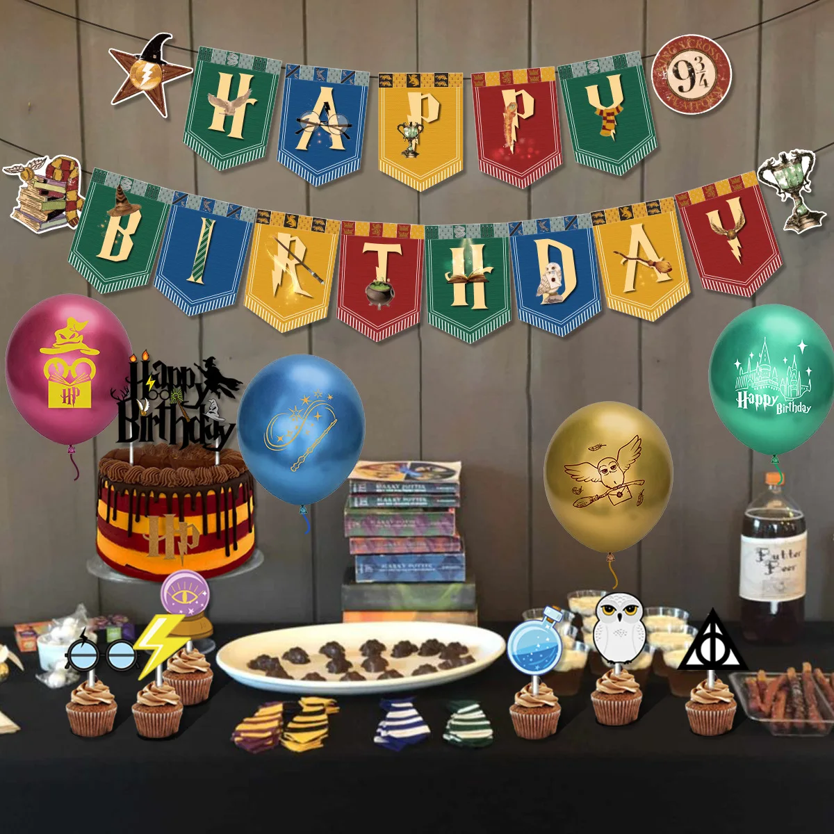 Magic Academy Birthday Party Supply Disposable Banner Cake Topper Hanging Flag Harries Balloons Set Birthday Decoration party supplies
