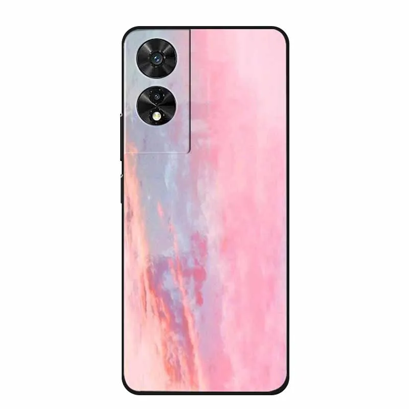 Stylish Marble Soft Back Cover - Black Silicone TPU Shield with Colorful Design