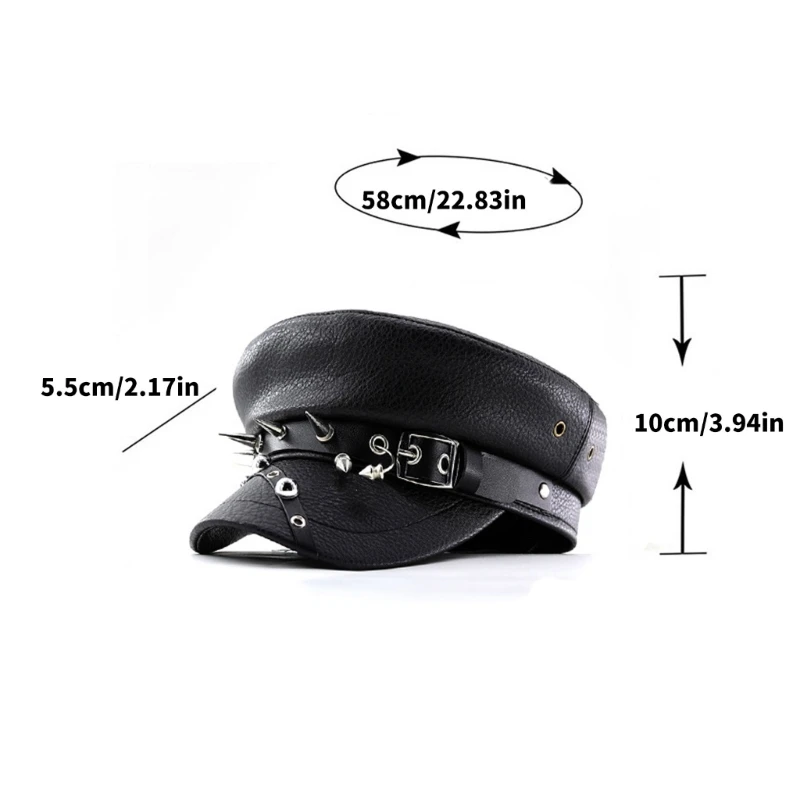 Unisex Rivet Studded Cabbie Hat Painter Hat for Photography Props PU newsboy cap newsboy hat