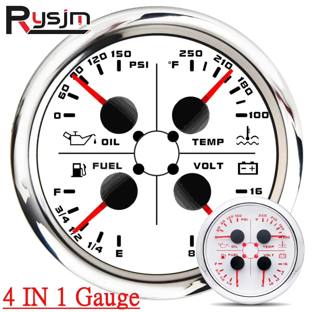 Hd 85mm 4in1 Gauge Car Fuel Level Gauge 0190ohm 24033ohm Water Temp