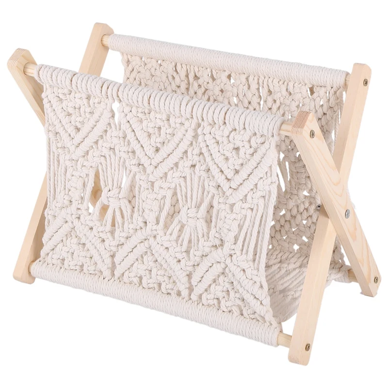 

Nordic Cotton Woven Storage Basket Boho Macrame Magazine Rack Desktop Book Shelf Photo Prop