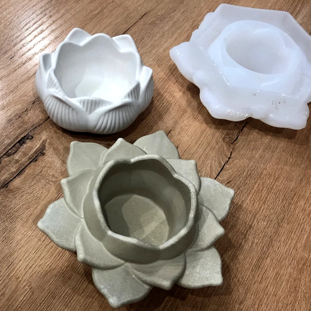 3D Lotus Candlestick Silicone Mold for DIY Planter Storage Box Craft Making Concrete Resin Plaster Mould Candle Holder Mold Tool
