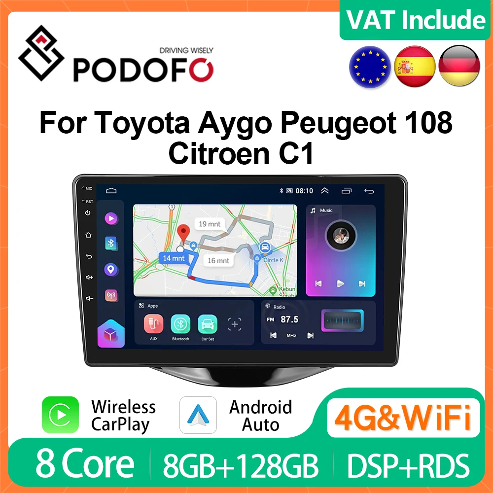 Podofo 4G CarPlay Android Radio For Toyota Aygo Peugeot 108 Citroen C1 Car  Multimedia Player Head Unit GPS Stereo IPS Autoradio - AliExpress