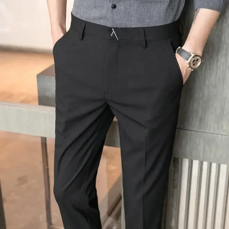 thumbnail image 1 of Pantalones de verano de talla grande para hombre, pantalones de traje rectos grises para hombre, ropa de primavera, ropa de trabajo, clásicos, elegantes, de alta calidad, baratos, 1 of 5