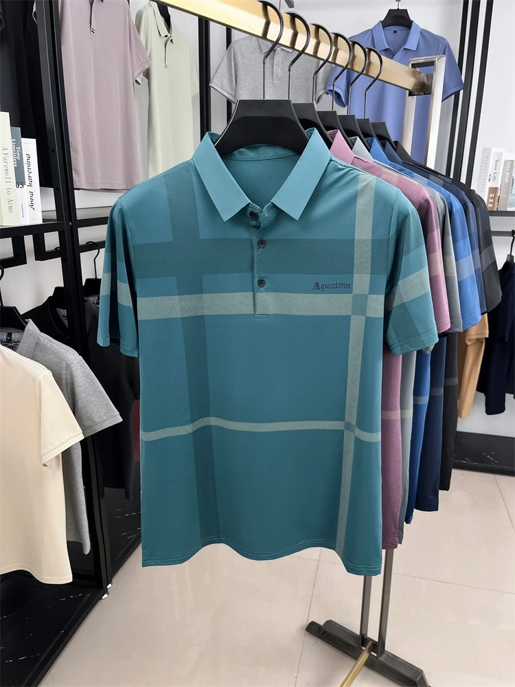 Summer High-end Luxury Men's Polo Shirt Lapel Stripe Print Short-sleeve Seamless T-shirt British Business Fashion Top Men's Wear 19 S48c59f15e4ac4b4bbdb3abe43033d5aaG