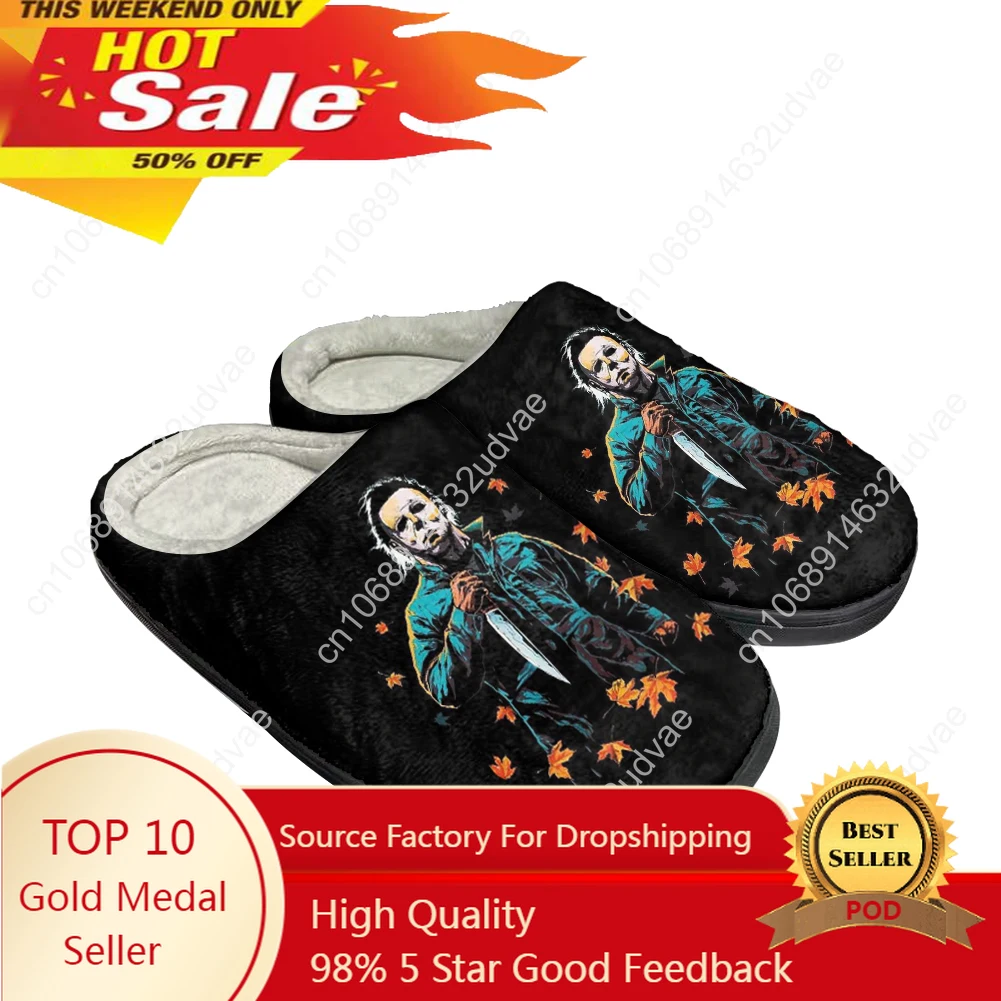 

Terror Michael Myers Cotton Custom Slippers Mens Womens Sandals Plush Casual Keep Warm Shoes Thermal Soft Plush Non-Slip Slipper