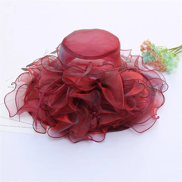 Big Organza Flower Sun Hats for Women， Beach Holiday Wide Brim Tea Party  Hat Elegant Ladies Church Kentucky Derby Headwear - AliExpress