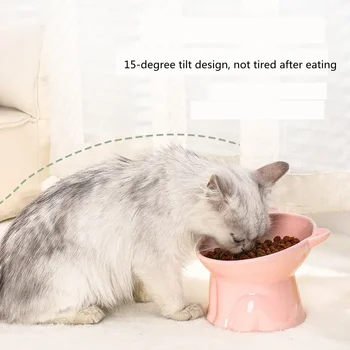 Fashion High Foot Bowl Cat Food Feeder Puppy Bowl Cute Cat Ear Ceramic Water Bowls Protection Neck Cats Bowl Pet Supplies