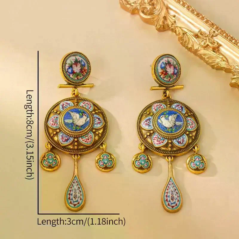 Retro Medieval Ethnic Rattle Earrings - Vintage Court-Style Peace Dove Design Fashion Jewelry For Women Travel Accessory