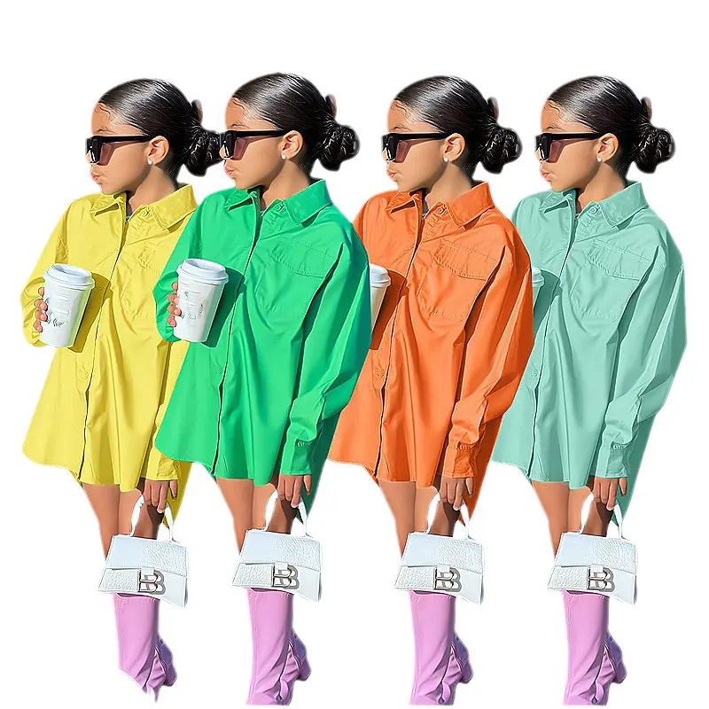 Long Sleeve Young Children Girl Blouses Shirts Autumn Clothes Green