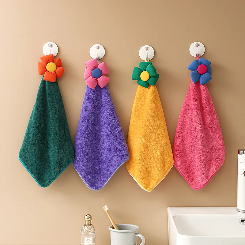 

Cute Hand Towels with Hanging Loops Coral Fleece Super Absorbent Hand Towels Suitable for Bathroom Kitchen Dormitory