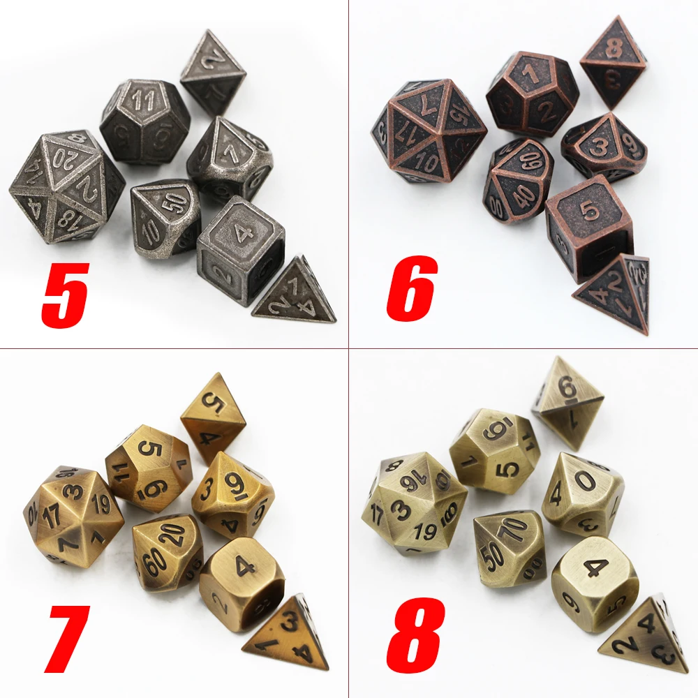 IMDG 7pcs/set Creative RPG Game Dice Polyhedron Metal Dice Cubes Retro Color Digital Game