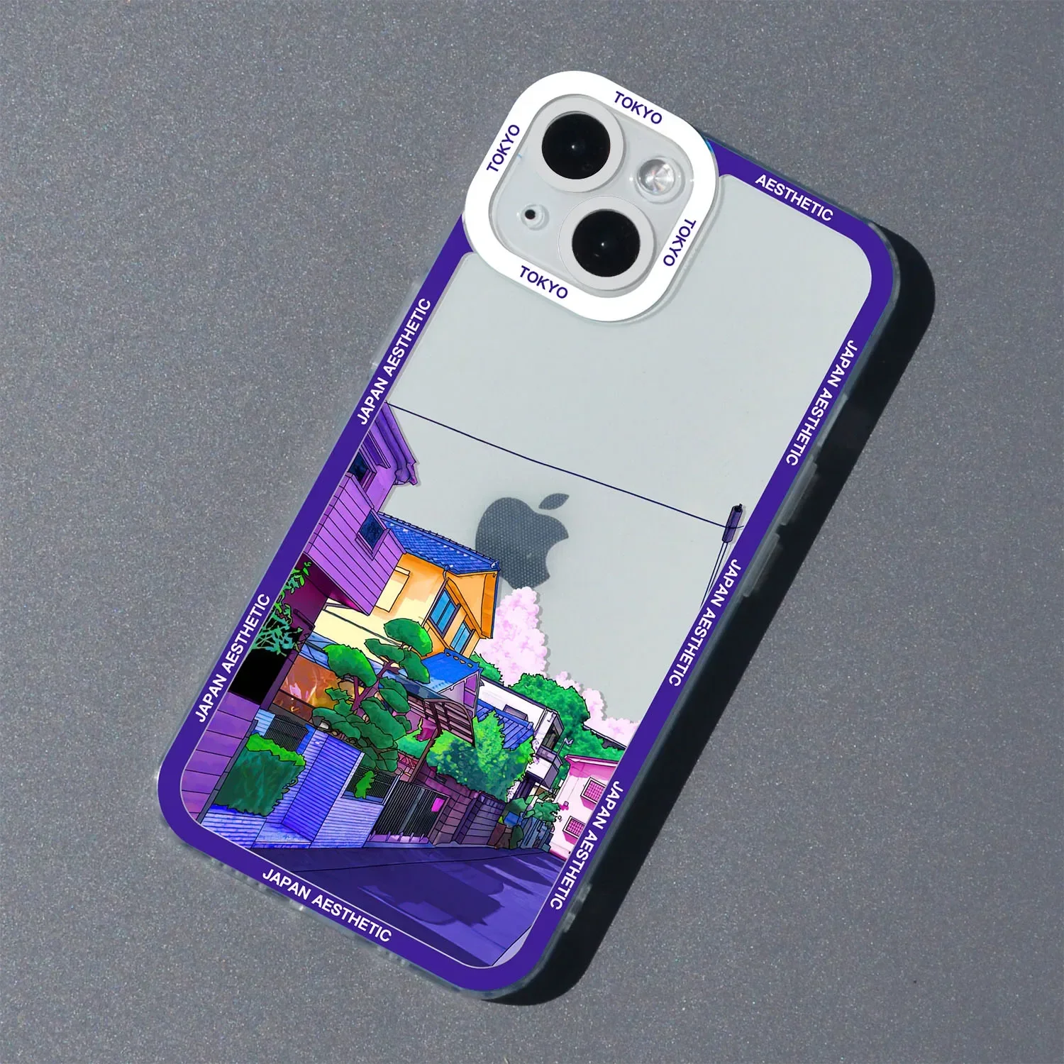 Japanese Anime Scenery Clear Phone Case with Cartoon Architecture Design