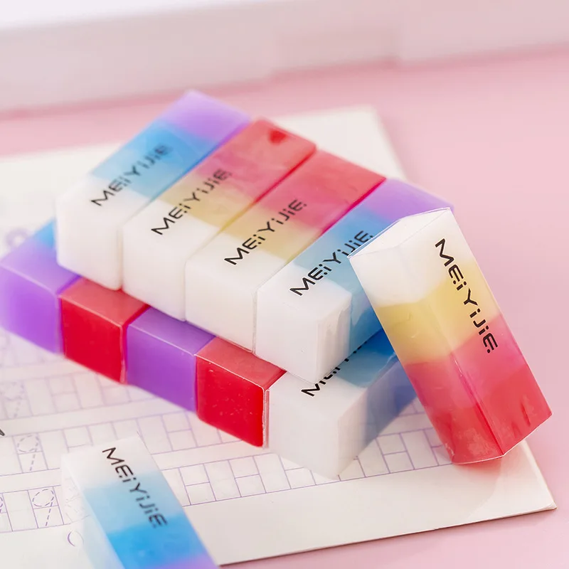 

24pcs Cute Gradient Jelly Erasers for School Supplies Kawaii Korean Stationery Accessories Pencil Erasers for Kids Prizes Items
