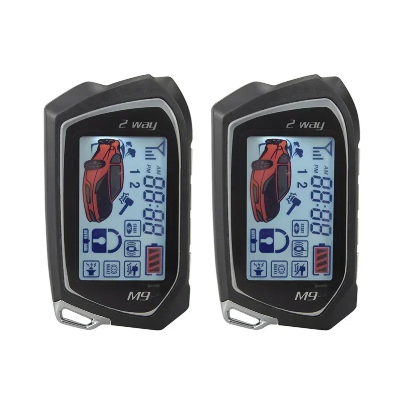 EASYGUARD EC207-M9 2웨이 차량 경보 시스템 (LCD 페이저 디스플레이, 푸시 스타트 버튼, 원격 시동 및 충격 경고 기능 포함)