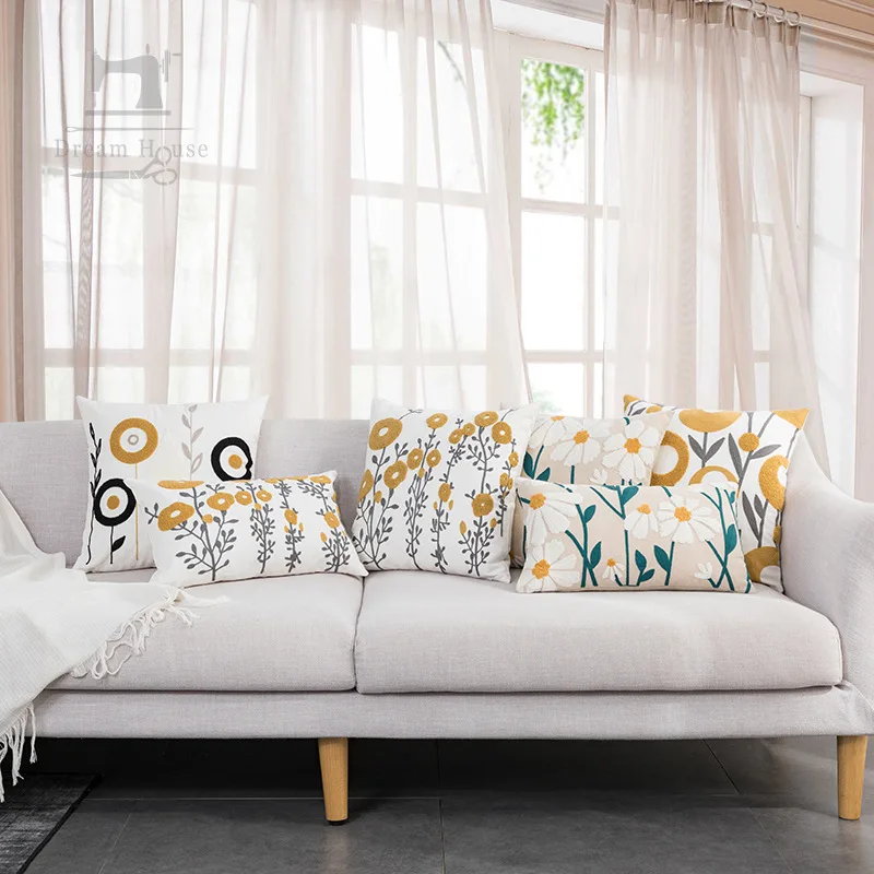 Soft Floral Embroidered Pillow