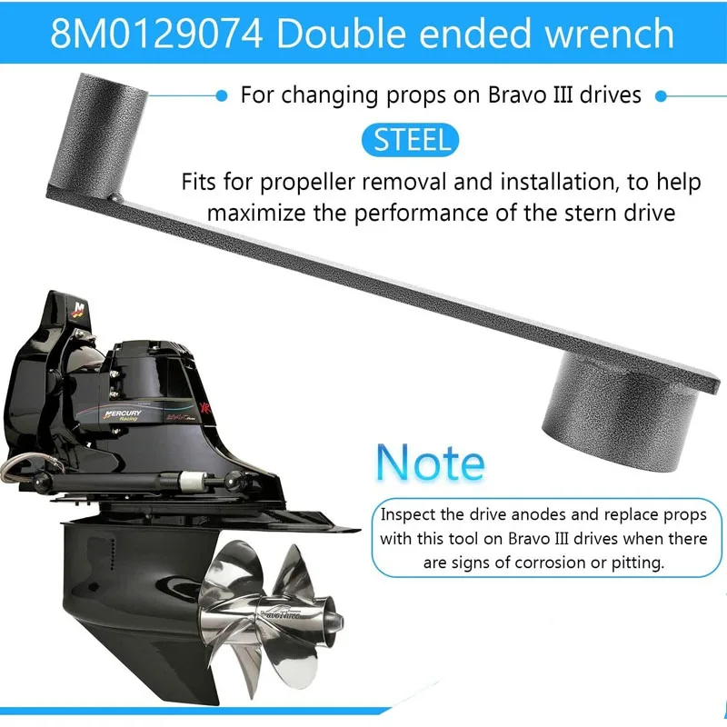 For Mercury/MerCruiser Bravo III Prop Wrench Bravo 3 Stainless Steel Propeller Wrench B3DUL Double Hex Prop 8M0129074