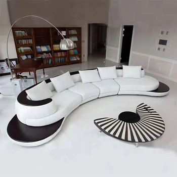 Luxury Curved Genuine Leather Sectional Sofa – White & Black 1