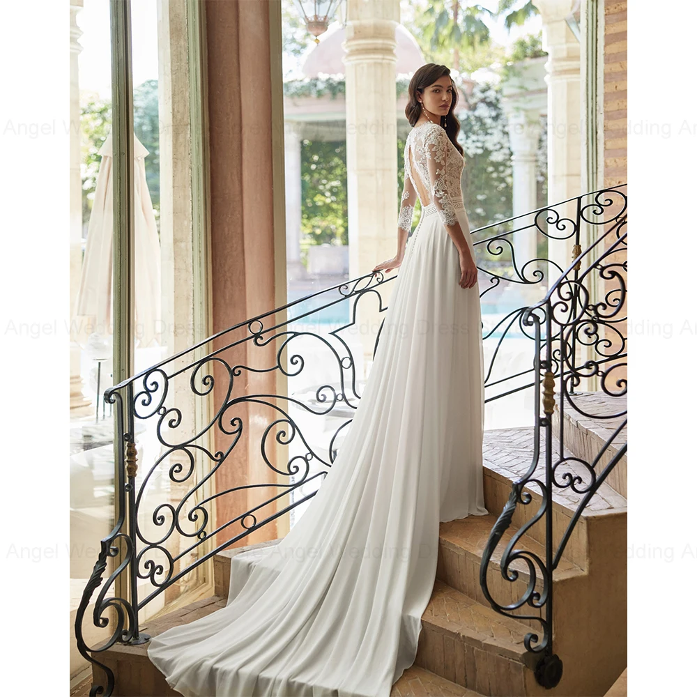 ANGEL Exquisite Wedding Dresses 2025 New A-Line Chiffon Customized Sexy Bridal Gowns Applique Backless Vestidos de Novia Boda 2