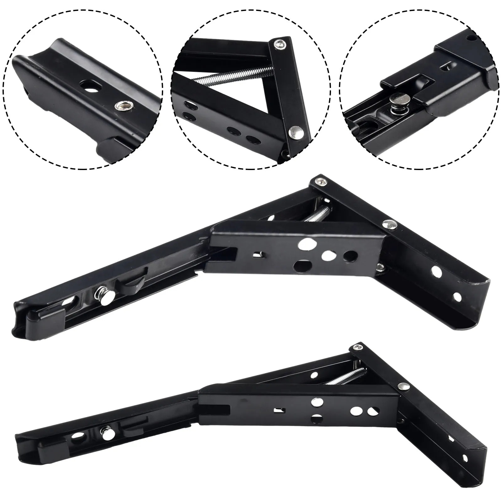 

1pc DIY Stainless Steel Folding Shelf Brackets Collapsible Hinge Accessories For Work Bench Black F-style Triangular Partition