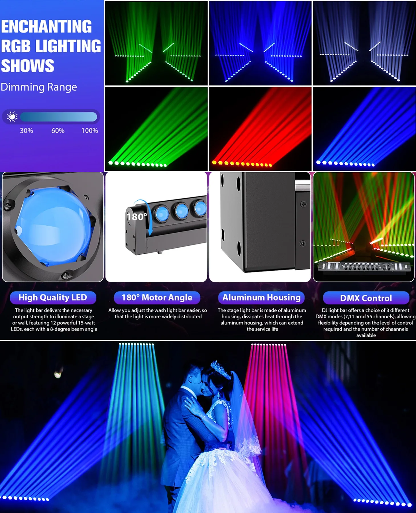 4In1 RGBW Beam Led Control Moving Head Scan Light Dmx512 Dj Mobile Lights For B