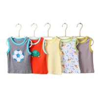 [5Pcs/lot Random Color]Baby Girl Tops Cartoon Print Infant Girls Vest T Shirt Cotton Sleeveless Newborn Boy T-shirt Summer Vest 1