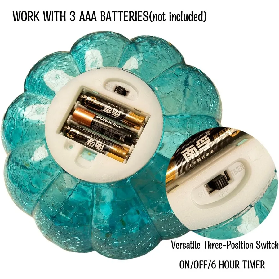 Aqua Blue Crackle Glass Pumpkin Twinkling Light with Timer for Fall and Halloween Decorations Ideal for Cozy Home Ambiance Fest