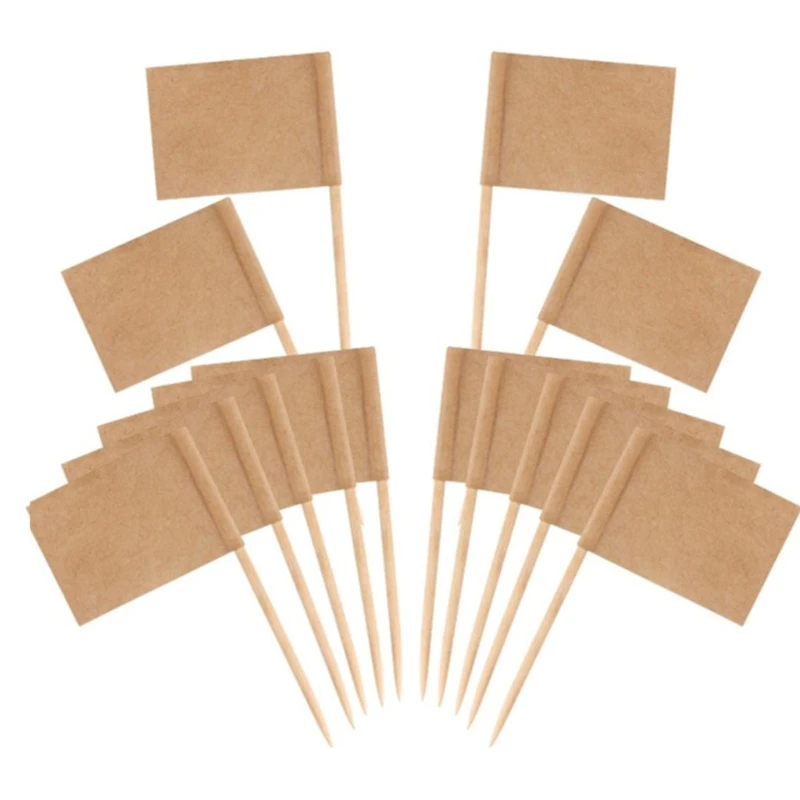 100 Pieces Blank Toothpick Flags Mini Food Labels with Wooden Sticks Cheese Markers Picks for Cupcake Topper Party Decor