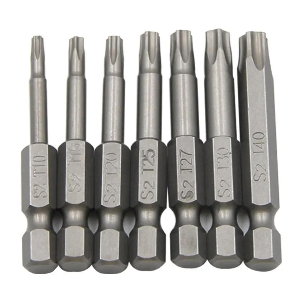 Screwdriver Head Set 7pc Hexagonal Handle Five Star Hollow Screwdriver Head with Hole S2 Magnetic Screwdriver Head T10-T40 Tool Set