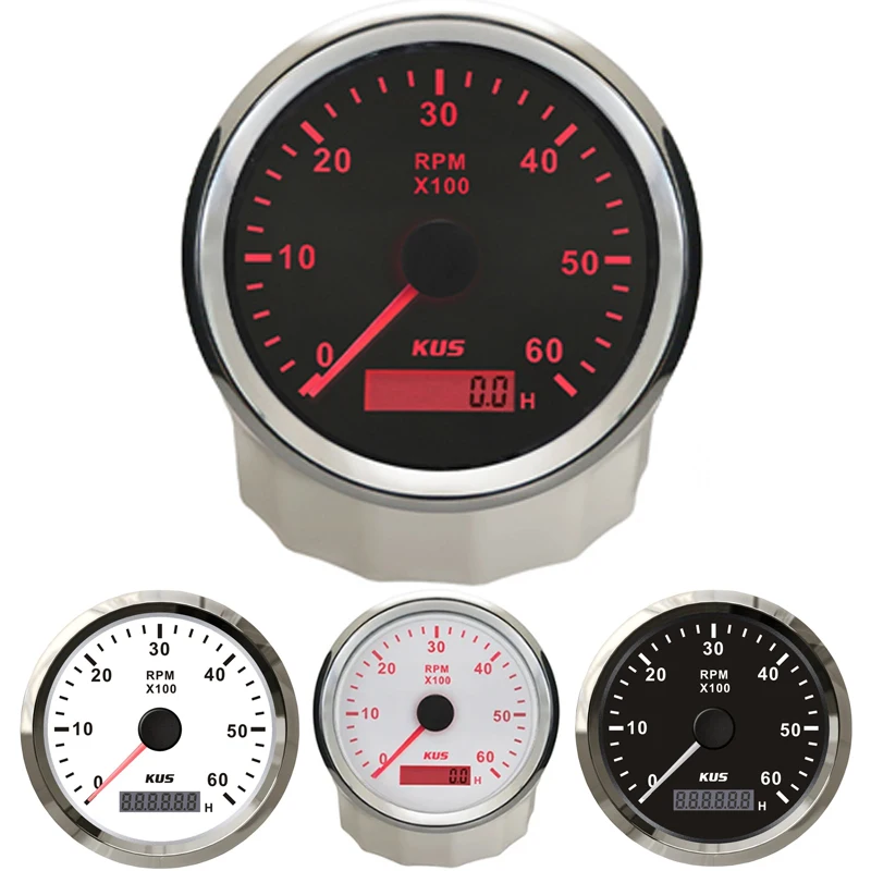 

KUS Marine IP67 Waterproof Tachometers White Revolution Meters 0-6000RPM 12V/24V for Boat Automobile Truck Yacht Bus Universal