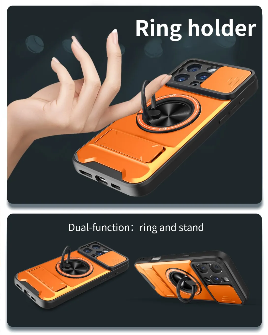 Luxury Armor Shockproof Phone Case with Magnetic Holder and Lens Protection