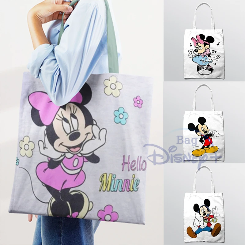 

Disney Mickey Shoulder Bags Cartoon Shopper Tote Canvas Women Handbag Eco Spring Summer High Quality Student Travel New Arrival