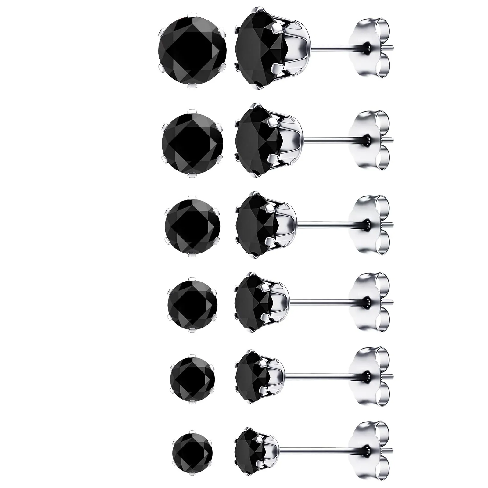 1 Pair 3mm-8mm Medical Stainless steel Crystal Zircon Ear Studs Earrings For Women/Men 4 Prong Tragus Cartilage Piercing Jewelry