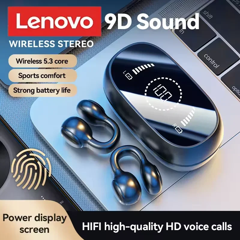 Lenovo M47+ Wireless Earbuds Bluetooth Headse Charging Bone Conduction Sport Headphones Mirror Digital Display With Mic free