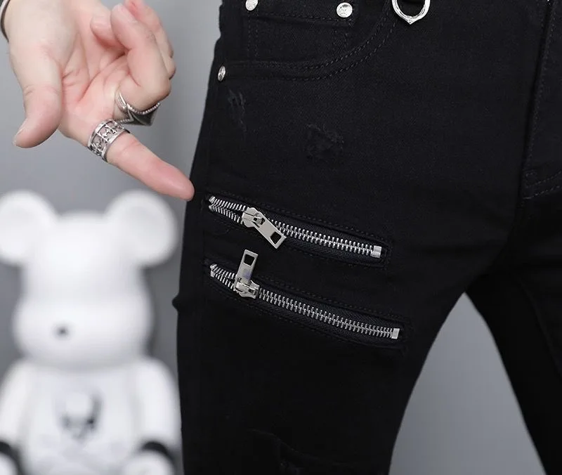 Black Straight Leg Ripped Jeans Size Chart